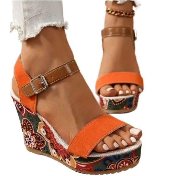 Colorful color block wedge sandals sz 10 - Picture 1 of 6